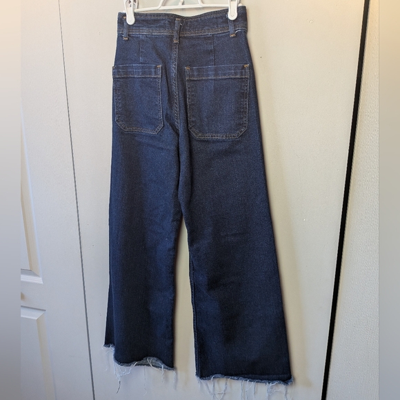 ZARA Wide Leg Flare Jeans Size 2 Dark Blue Sailor Style High Rise 99% Cotton - Picture 5 of 11